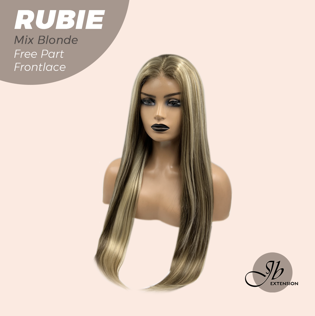 JBEXTENSION 30 Inches Mix Blonde With Highlight Long Straight Fiber X, Tangle Less Pre-Cut Free Part Frontlae Glueless Wig RUBIE MIX BLONDE