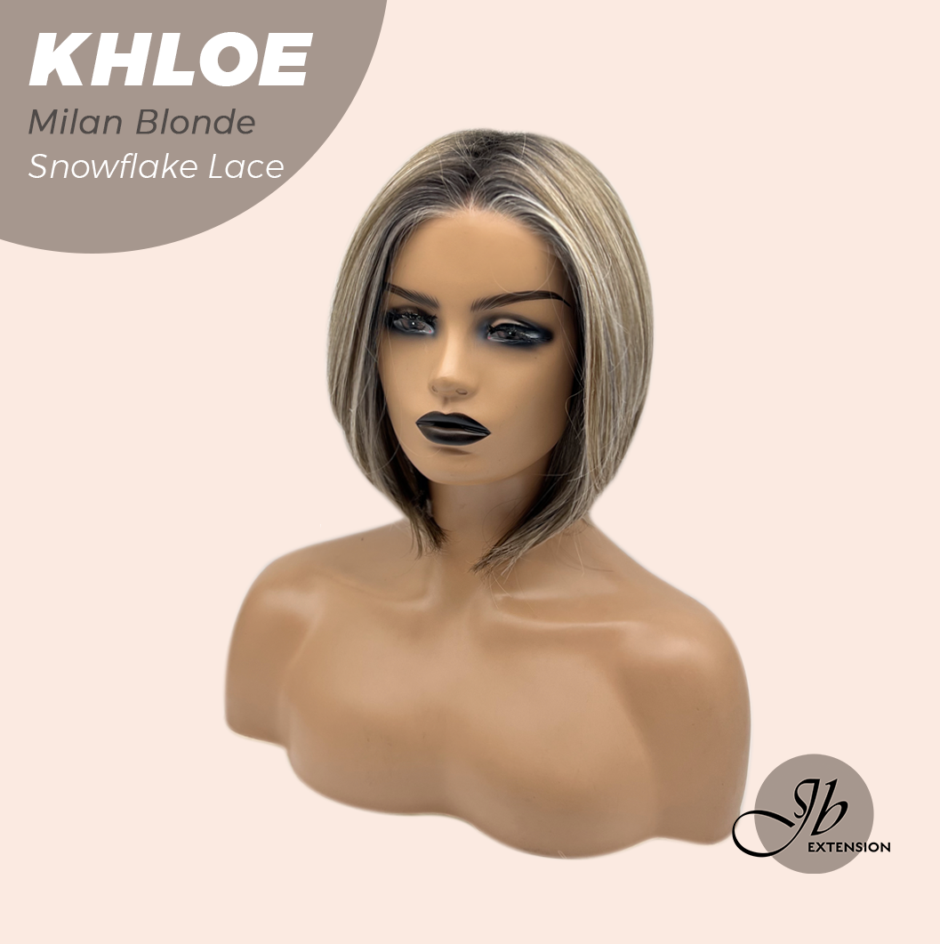 JBEXTENSION 12 Inches Bob Cut Milan Blonde Pre-Cut Snowflake Lace Frontlace Glueless Wig KHLOE MILAN BLONDE【PERMATEASE】【BENDY EAR TABS】