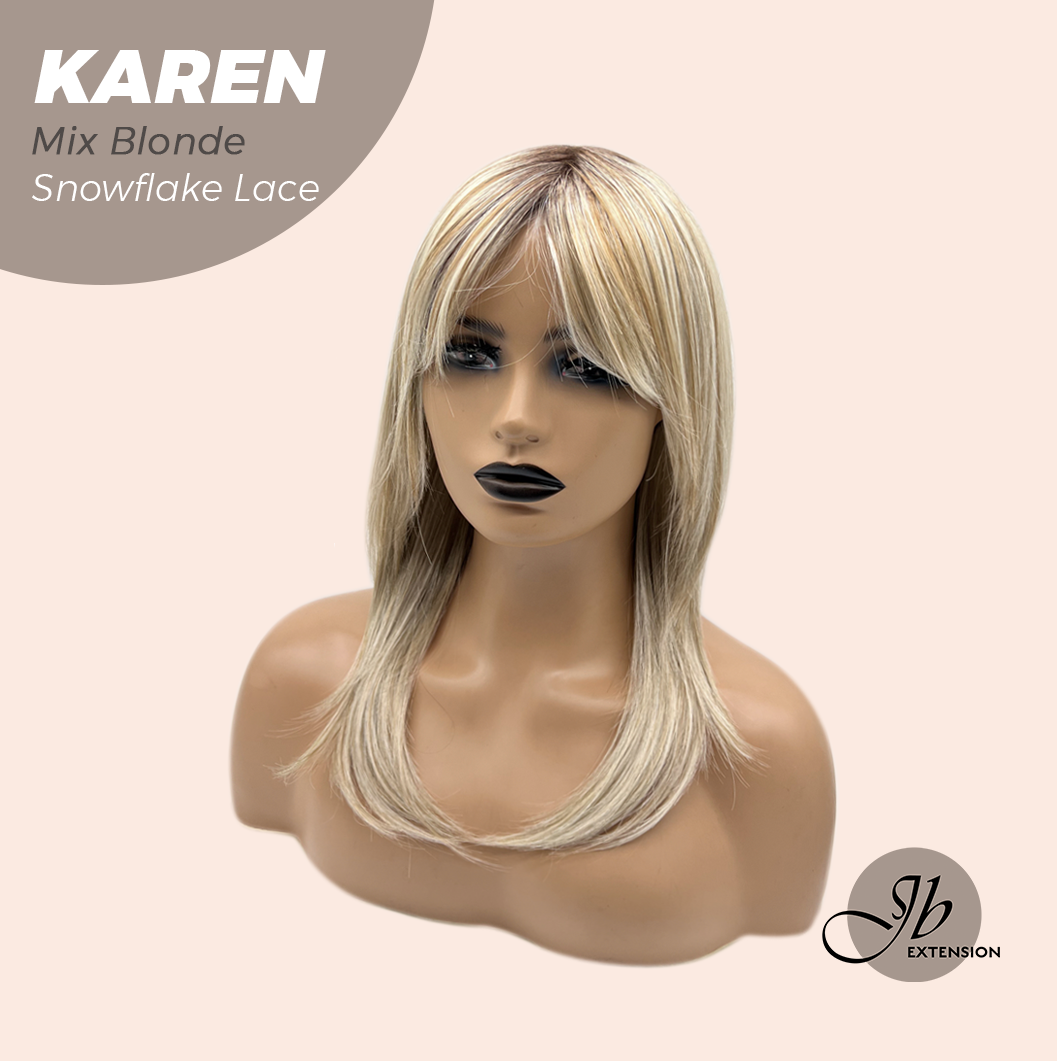 JBEXTENSION 18 Inches Mix Blonde Pre-Cut T Part Snowflake Lace Frontlace Glueless Wig KAREN MIX BLONDE【BENDY EAR TABS】