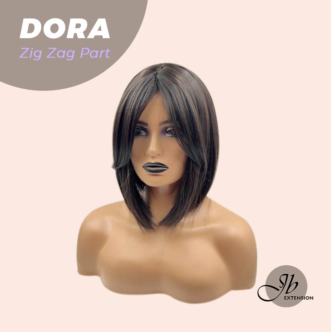 JBEXTENSION 12 Inches Bob Cut Soft Black Short Hair With Bangs Zig Zag Part Wig DORA BROWN