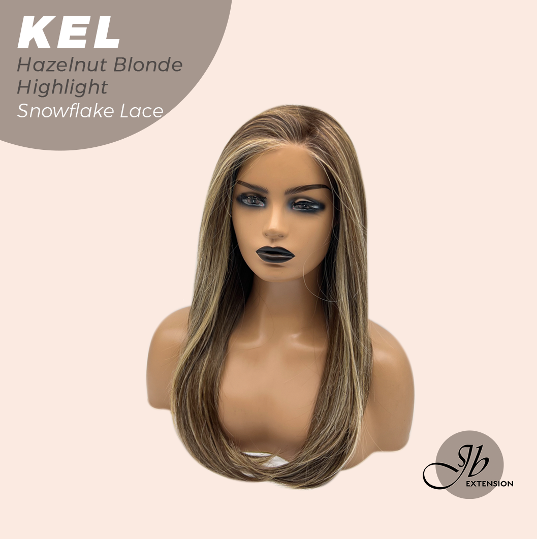 [PRE-ORDER] JBEXTENSION 22 Inches Hazelnut Blonde Highlight Pre-Cut Snowflake Lace Frontlace Glueless Wig KEL HAZELNUT【PERMATEASE】【BENDY EAR TABS】- M/L