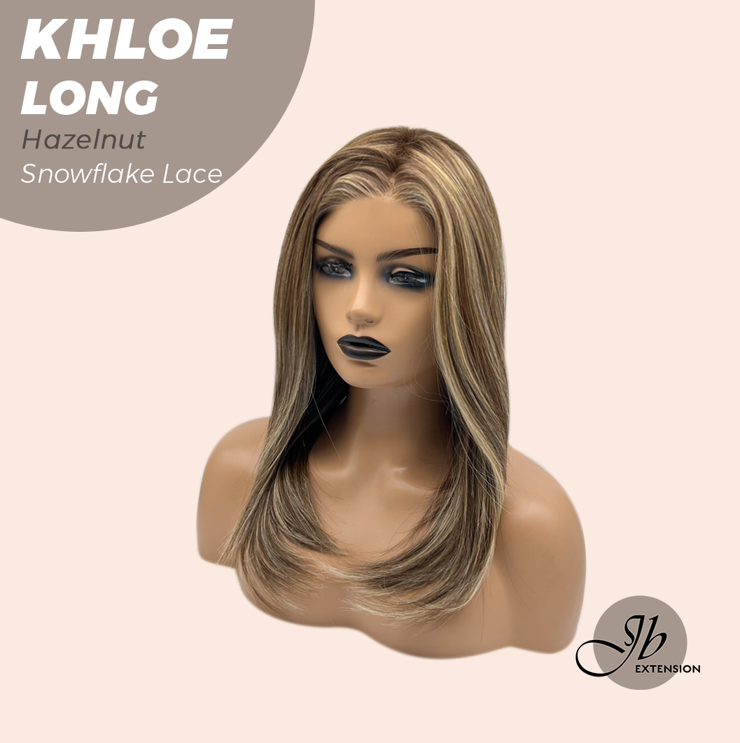 JBEXTENSION 18 Inches Hazelnut Blonde Highlight Pre-Cut Snowflake Lace Frontlace Glueless Wig KHLOE LONG HAZELNUT【PERMATEASE】【BENDY EAR TABS】- M/L