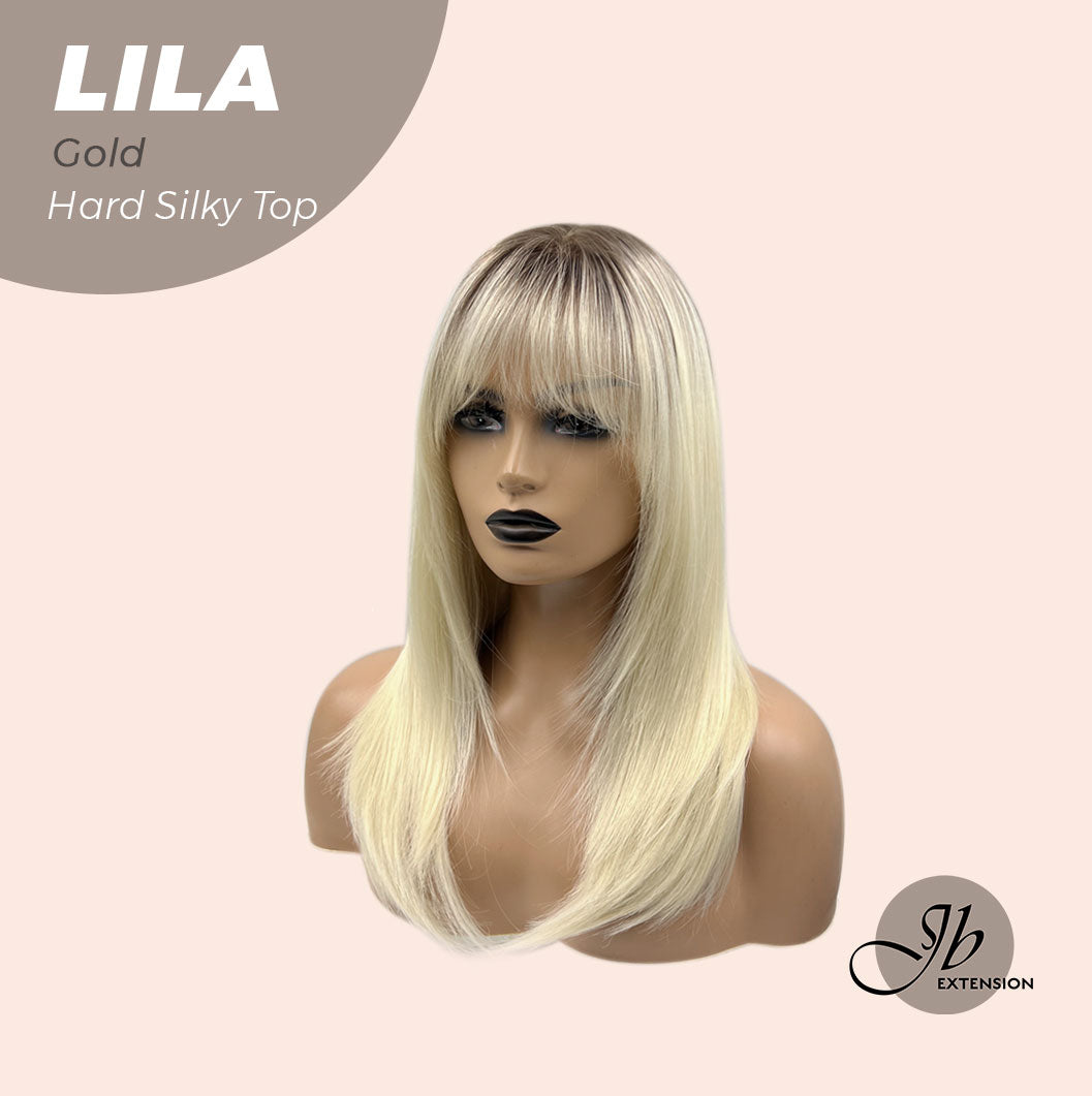 JBEXTENSION 20 Inches Scalpiana Blonde Wolf Cut 3.5X4 Hard Silky Top Natural Scalp Effect Wig With Bangs LILA GOLD