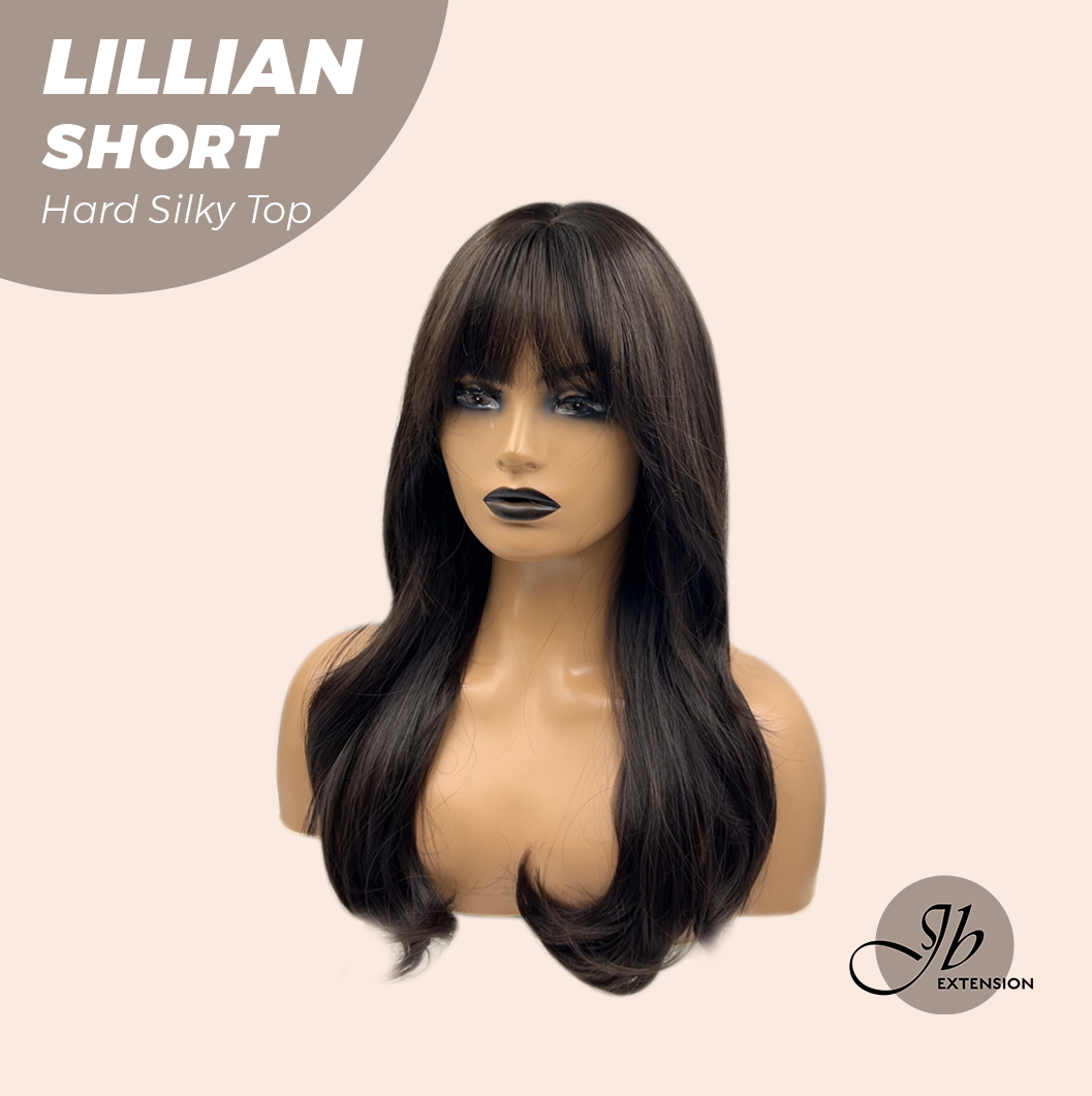 JBEXTENSION 22 Inches Scalpiana Tea Black Darkest Brown Curly 3.5X4 Hard Silky Top Natural Scalp Effect Wig LILLIAN SILKY TOP SHORT