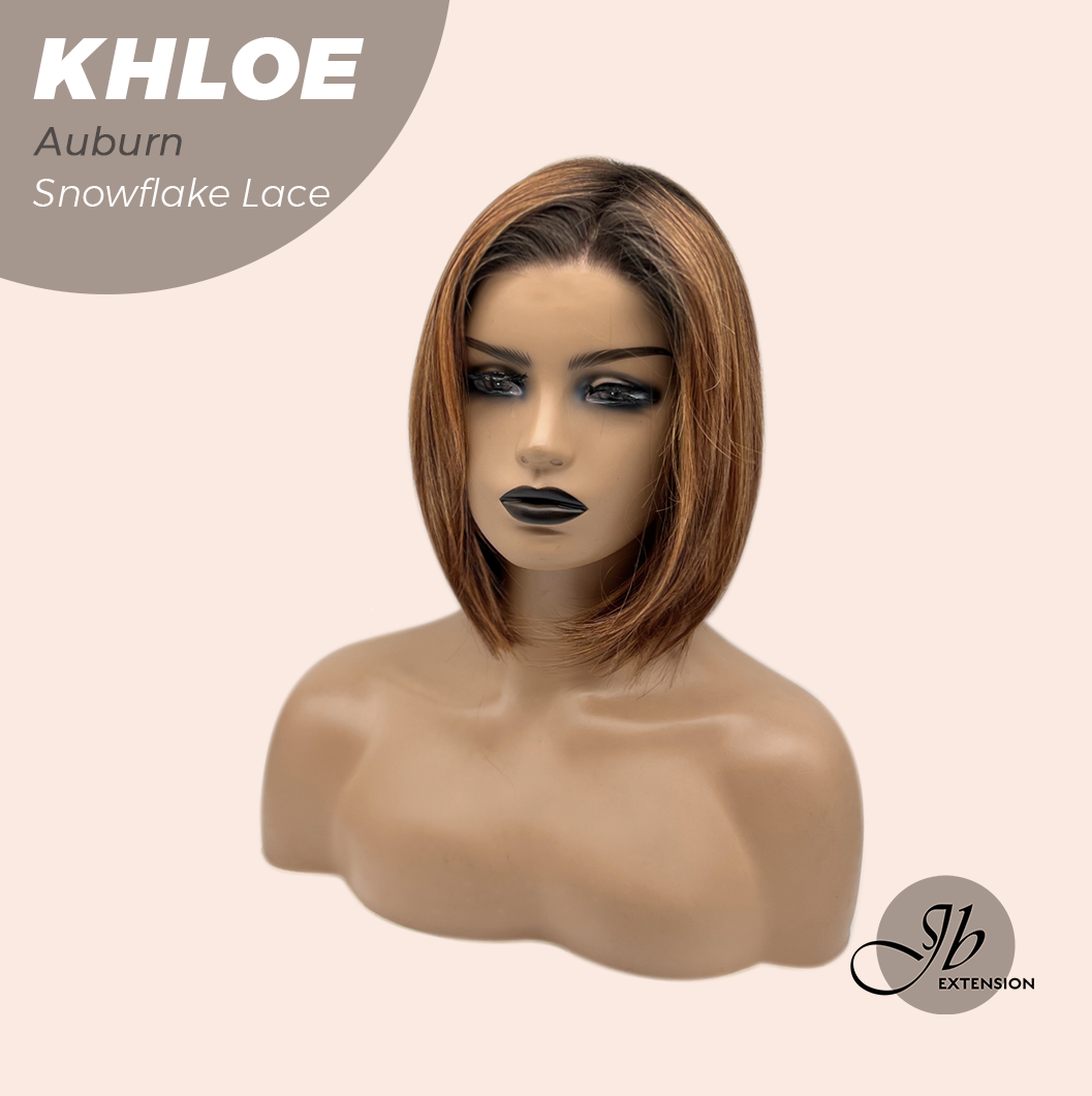 JBEXTENSION 12 Inches Bob Cut Auburn Pre-Cut Snowflake Lace Frontlace Glueless Wig KHLOE AUBURN【PERMATEASE】【BENDY EAR TABS】- M/L