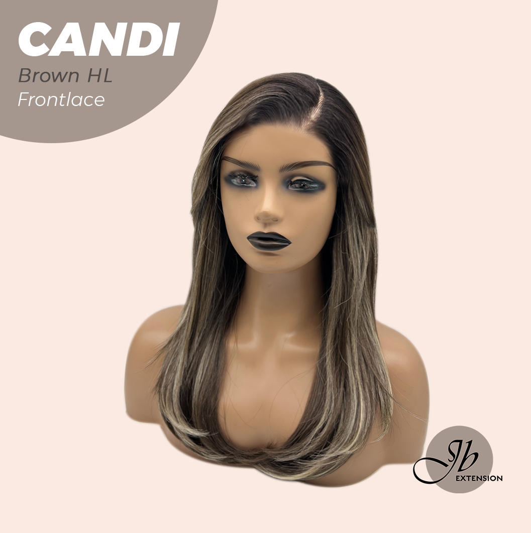 JBEXTENSION 20 Inches Brown Highlight Pre-Cut Side Part Frontlace Glueless Wig CANDI BROWN HIGHLIGHT