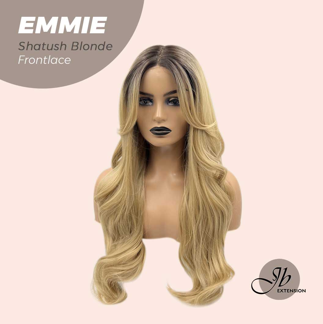 JBEXTENSION 26 Inches Curly Women Shatush Blonde Wig Pre-Cut Frontlace Glueless Wig EMMIE SHATUSH BLONDE