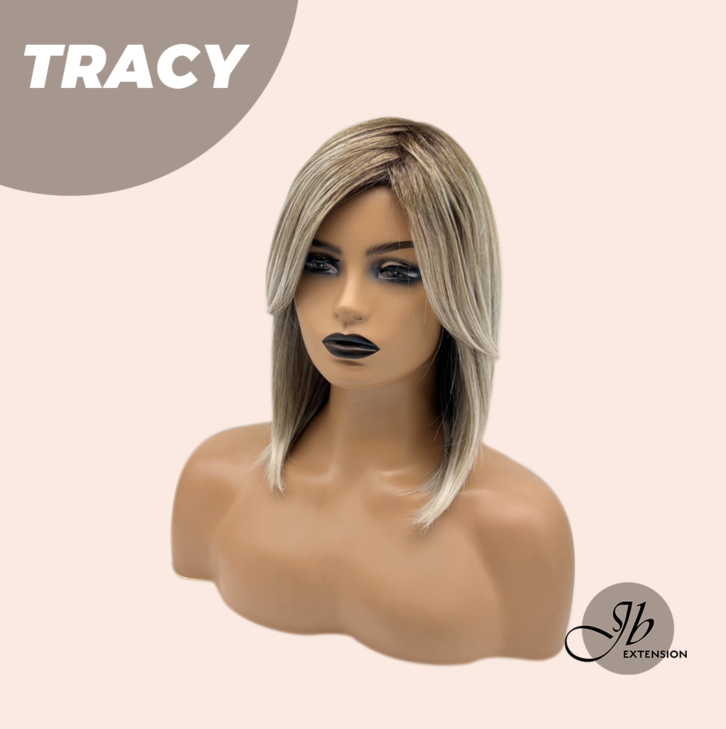 JBEXTENSION 14 Inches Mix Blonde with Dark Root Women Fashion Full Machine Wig TRACY【PLUS PERMATEASE】【BENDY EAR TABS】