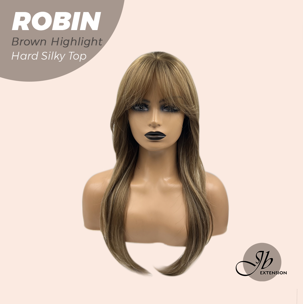 JBEXTENSION 22 Inches Scalpiana Brown With Highlight Wolf Cut 3.5X4 Hard Silky Top Natural Scalp Effect Wig ROBIN BROWN HIGHLIGHT