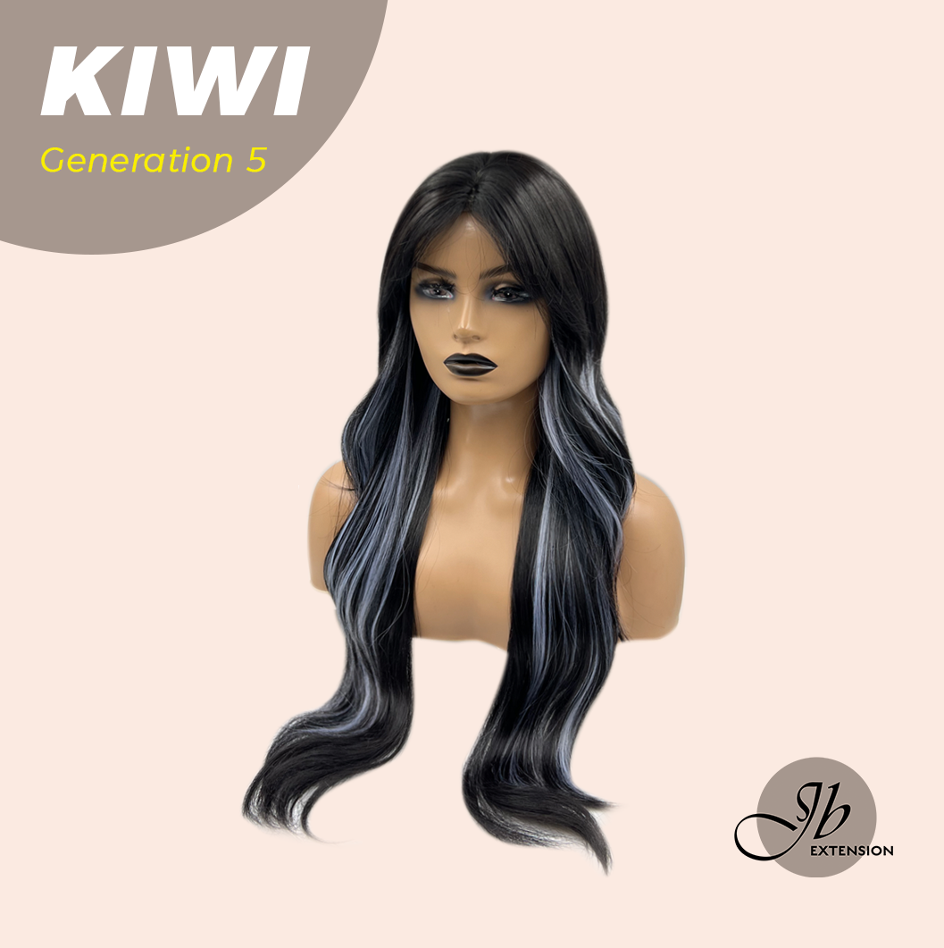 JBEXTENSION GENERATION FIVE 28 Inches Long Wave Black With Blue Highlight Wig KIWI G5