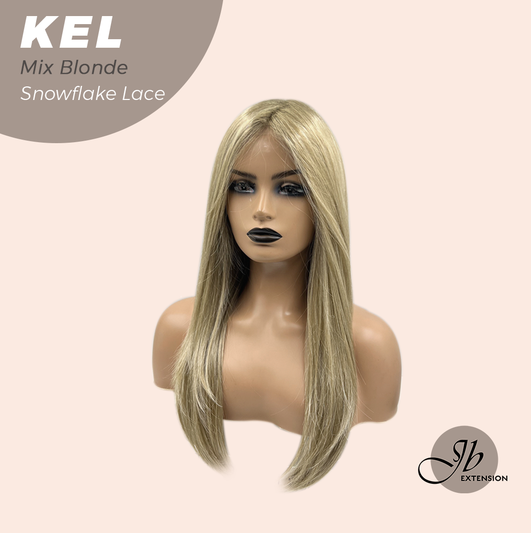 JBEXTENSION 22 Inches Mix Blonde Pre-Cut Snowflake Lace Frontlace Glueless Wig KEL MIX BLONDE【PERMATEASE】【BENDY EAR TABS】- M/L