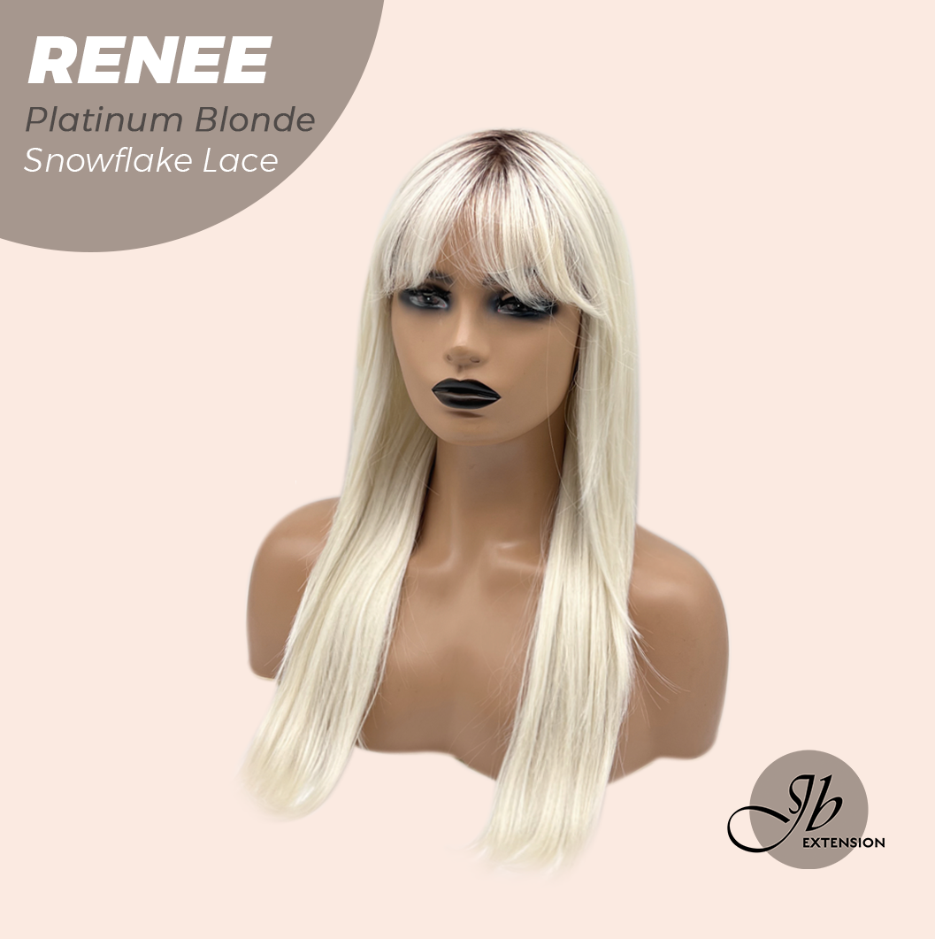 JBEXTENSION 21 Inches Platinum Blonde Pre-Cut T Part Snowflake Lace Frontlace Glueless Wig RENEE PLATINUM BLONDE【BENDY EAR TABS】