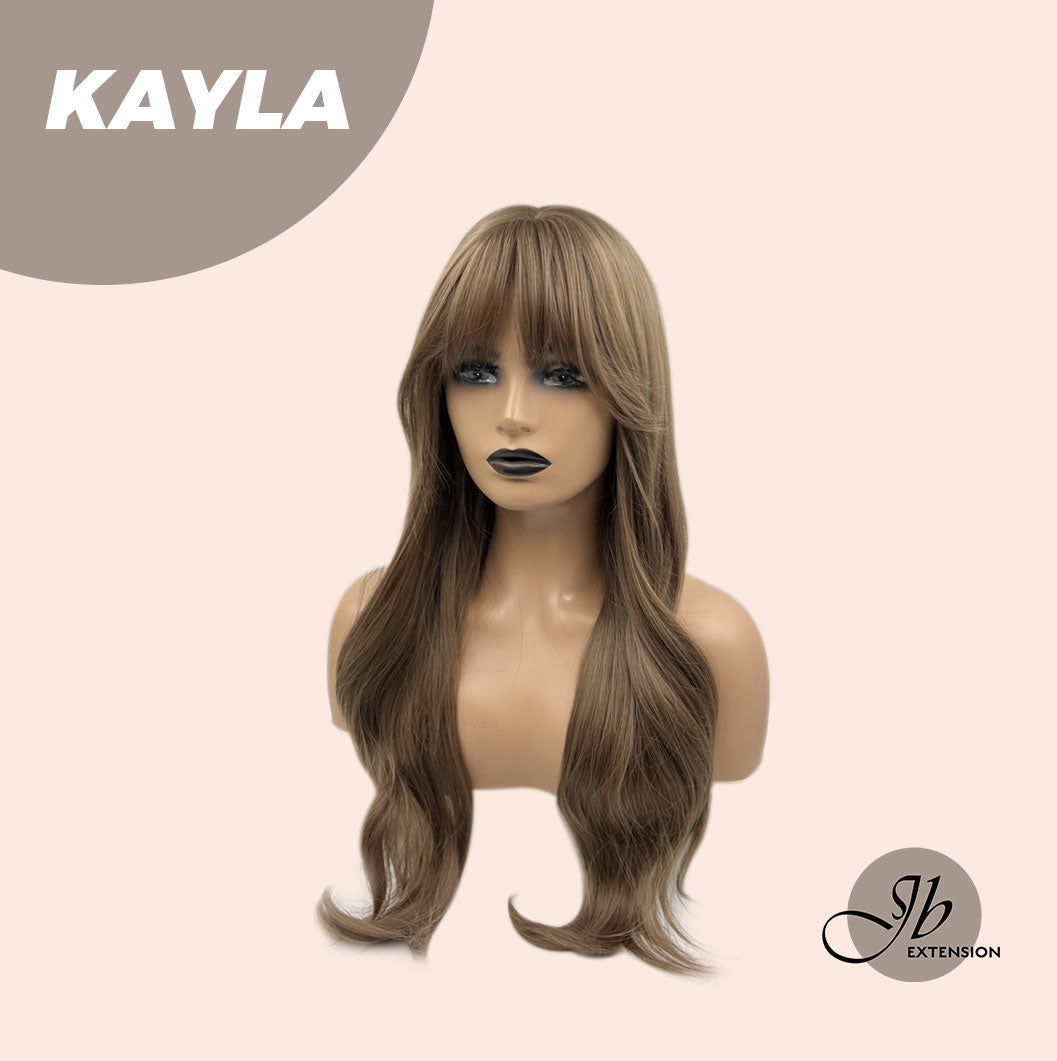 JBEXTENSION 24 Inches Light Brown Curly Wig With Bangs KAYLA