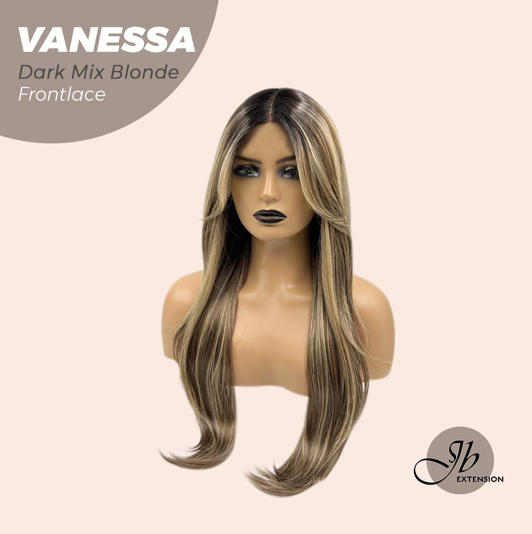 Nichole's Selection - 26 Inches Curly Dark Mix Blonde Pre-Cut Frontlace Wig VANESSA DARK MIX BLONDE