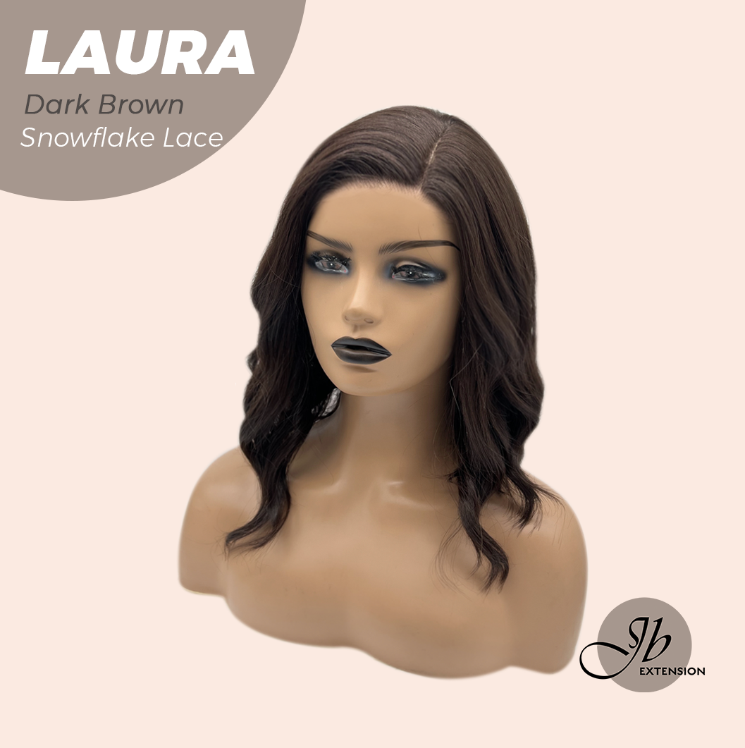 JBEXTENSION 14 Inches Dark Brown Pre-Cut Side Part Snowflake Lace Frontlace Glueless Wig LAURA SNOWFLAKE DARK BROWN【BENDY EAR TABS】- M/L