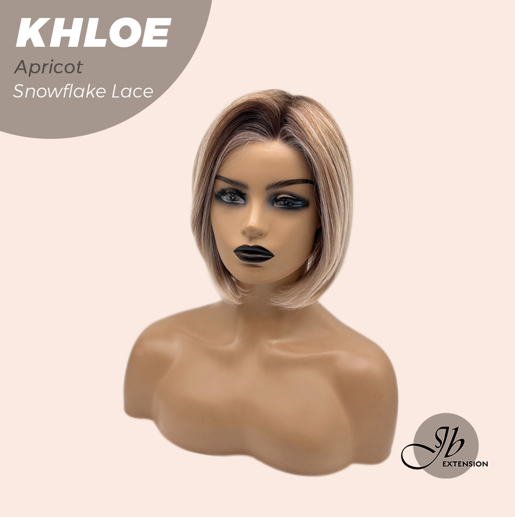 JBEXTENSION 12 Inches Bob Cut Apricot Pre-Cut Snowflake Lace Frontlace Glueless Wig KHLOE APRICOT【PERMATEASE】【BENDY EAR TABS】- M/L