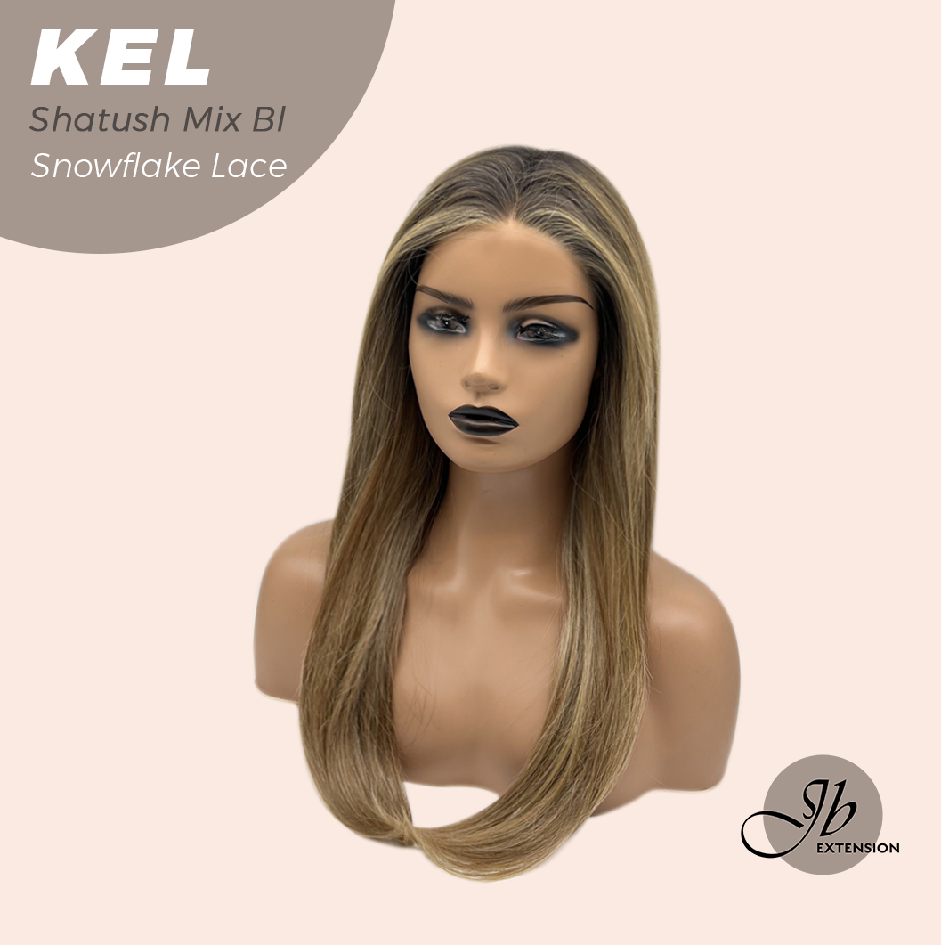 JBEXTENSION 22 Inches Shatush Mix Blonde Pre-Cut Snowflake Lace Frontlace Glueless Wig KEL SHATUSH MIX BLONDE【PERMATEASE】【BENDY EAR TABS】