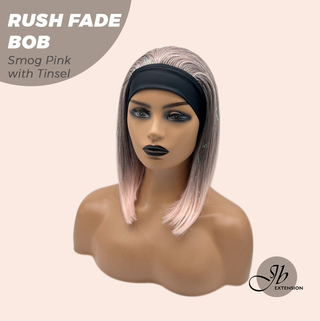 JBEXTENSION 12 Inches Short Hair Smog Pink with Tinsel Headband Wig RUSH FADE BOB - SMOG PINK WITH TINSEL