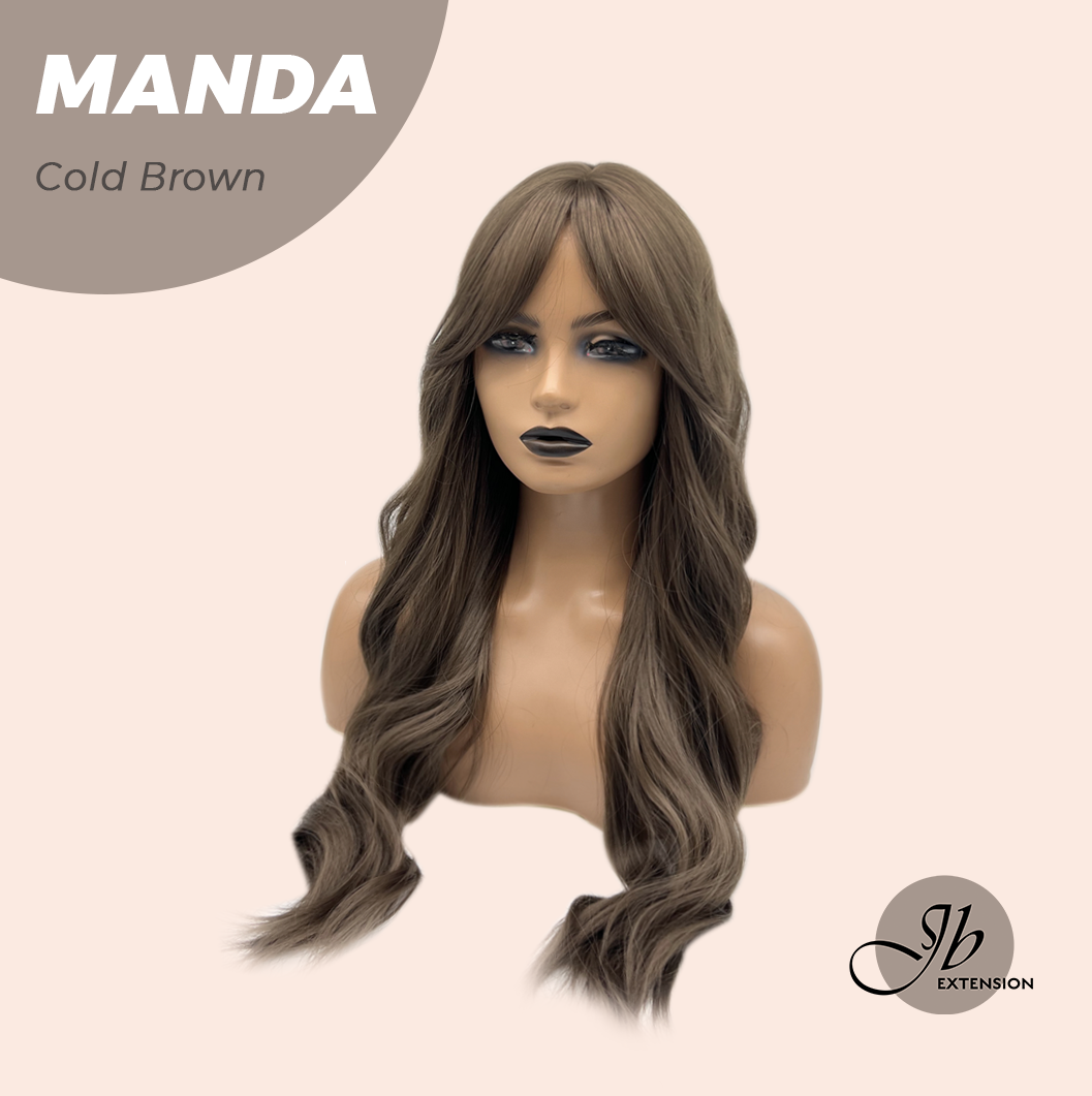 JBEXTENSION 26 Inches Long Cold Brown Body Wave with Bangs MANDA COLD BROWN