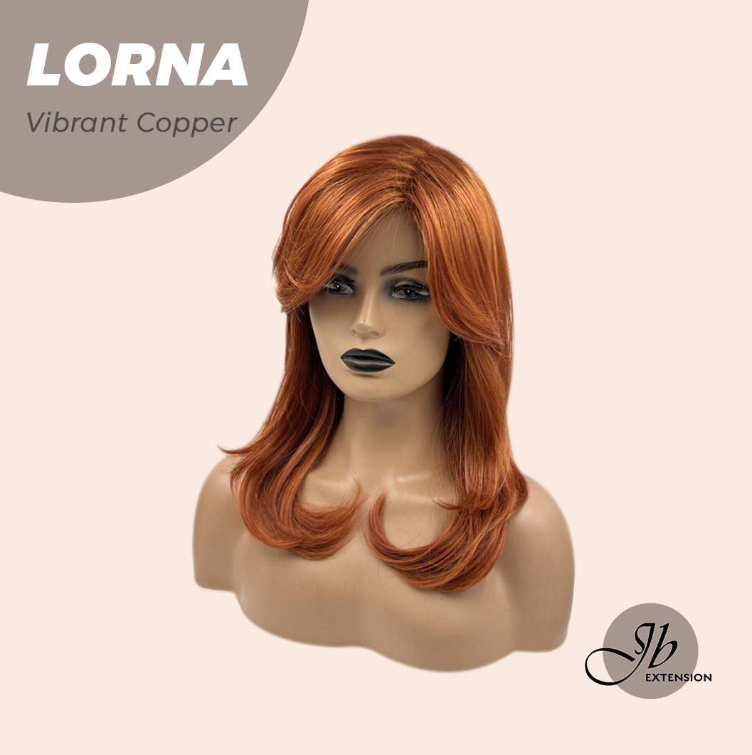 JBEXTENSION 18 Inches Vibrant Copper Curly Women Fashion Full Machine Wig With Bangs LORNA VIBRANT COPPER【PLUS PERMATEASE】【BENDY EAR TABS】