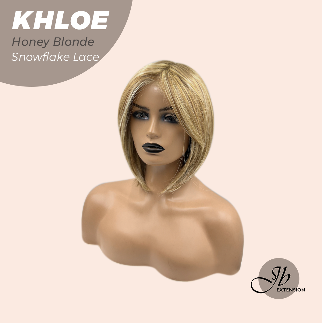 JBEXTENSION 12 Inches Bob Cut Honey Blonde Pre-Cut Snowflake Lace Frontlace Glueless Wig KHLOE HONEY BLONDE【PERMATEASE】【BENDY EAR TABS】