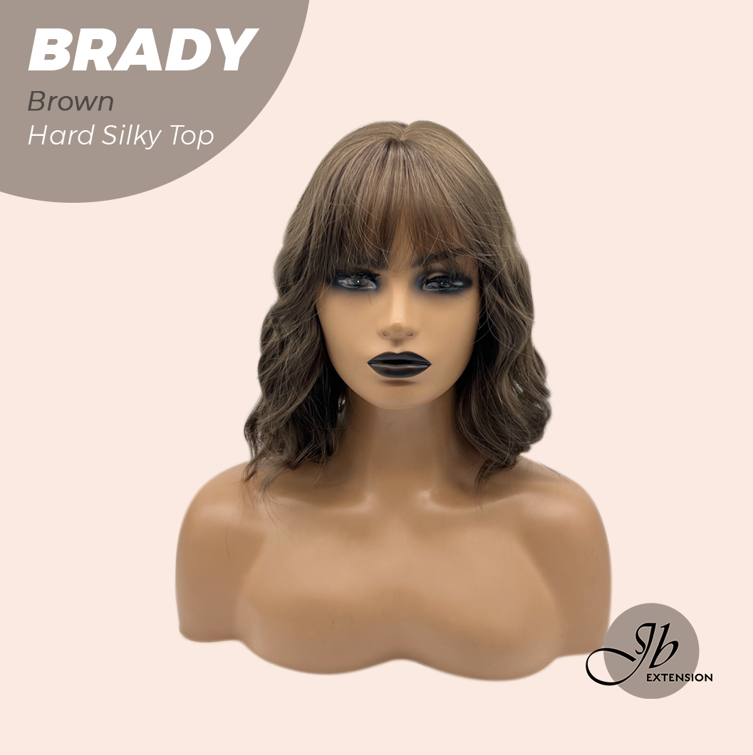 JBEXTENSION 12 Inches Scalpiana Wave Brown 3.5X4 Hard Silky Top Natural Scalp Effect Wig with Bang BRADY BROWN