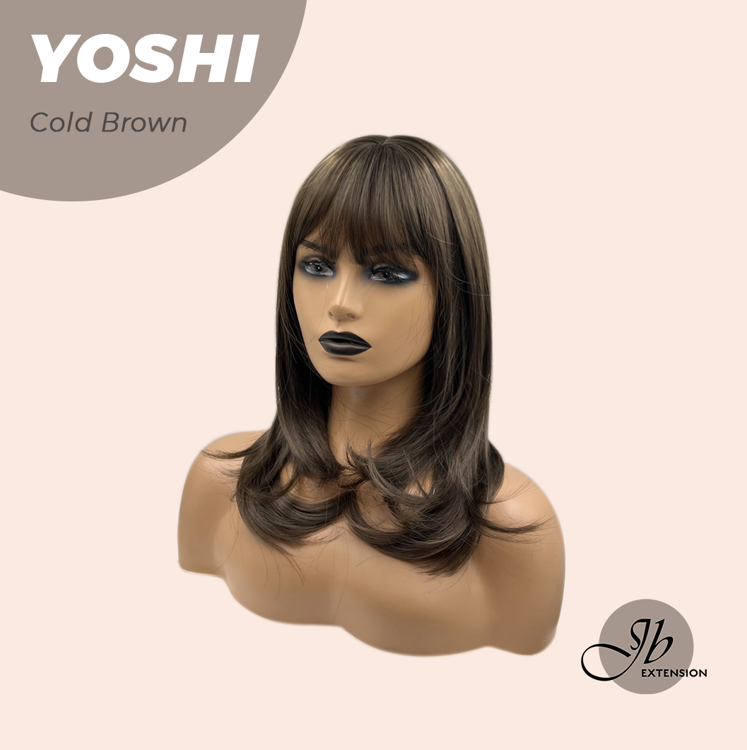 JBEXTENSION 18 Inches Hush Cut Cold Brown Wig With Bangs YOSHI COLD BROWN