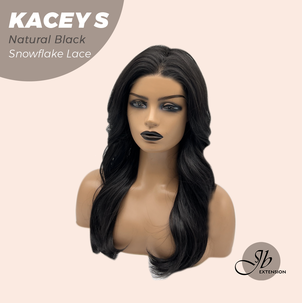 JBEXTENSION 20 Inches Natural Black Pre-Cut Snowflake Lace Frontlace Glueless Wig KACEY S NATURAL BLACK【PERMATEASE】【BENDY EAR TABS】- S/M