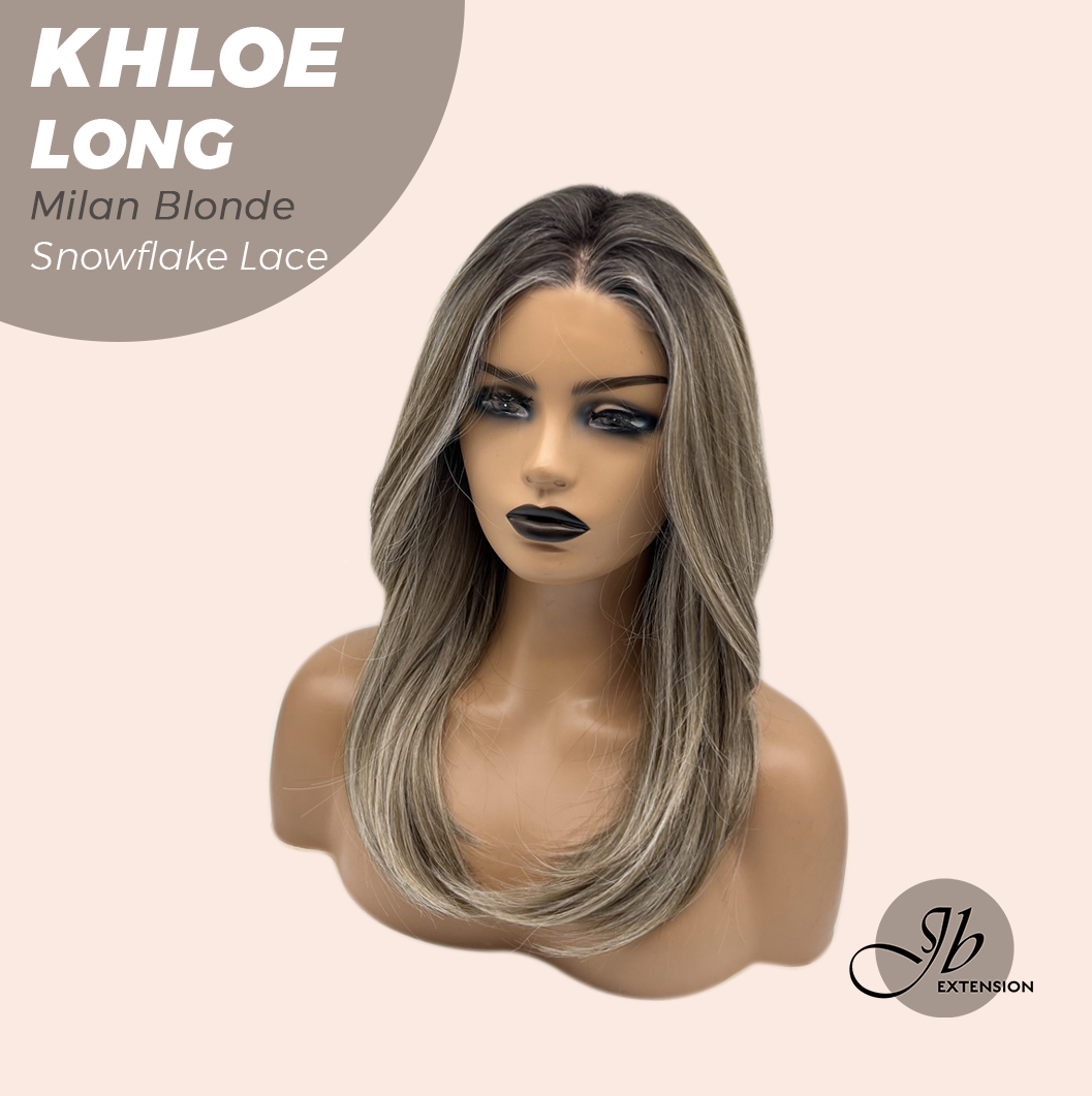 JBEXTENSION 18 Inches Milan Blonde Pre-Cut Snowflake Lace Frontlace Glueless Wig KHLOE LONG MILAN BLONDE【PERMATEASE】【BENDY EAR TABS】- S/M