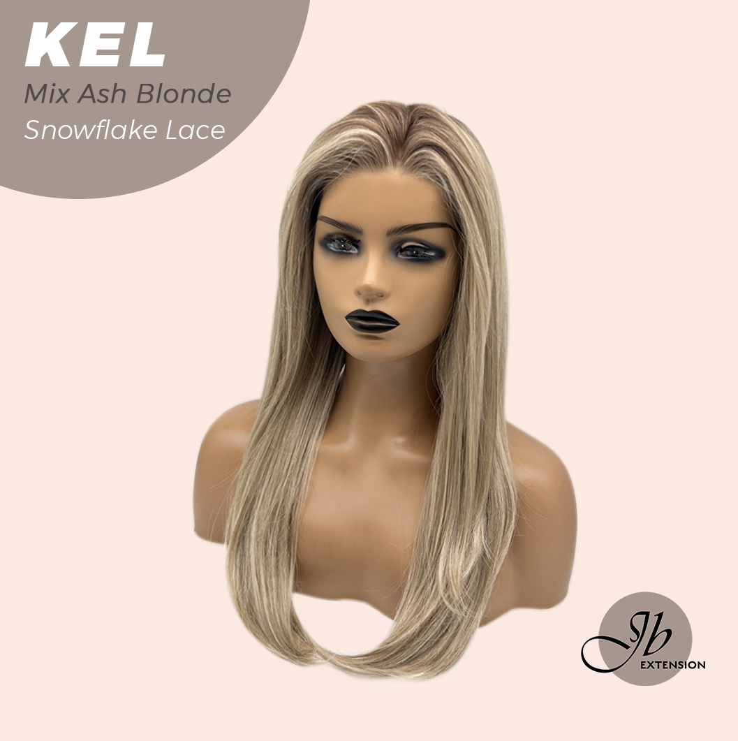 JBEXTENSION 22 Inches Mix Ash Blonde Pre-Cut Snowflake Lace Frontlace Glueless Wig KEL MIX ASH BLONDE【PERMATEASE】【BENDY EAR TABS】- M/L