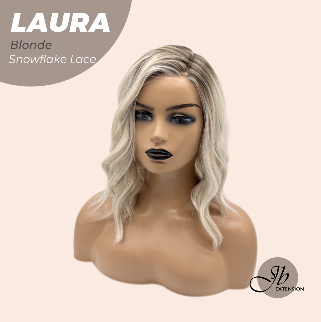 JBEXTENSION 14 Inches Blonde Pre-Cut Side Part Snowflake Lace Frontlace Glueless Wig LAURA SNOWFLAKE【BENDY EAR TABS】- M/L