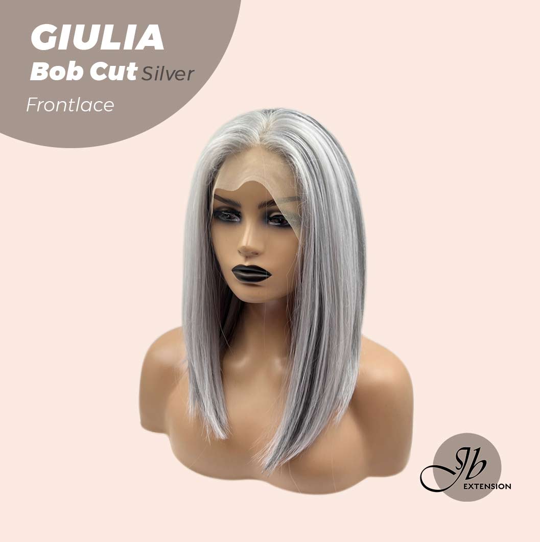 JBEXTENSION 14 Inches Bob Cut Mix Silver Frontlace Glueless Wig GIULIA BOB SILVER (FREE PARTING)