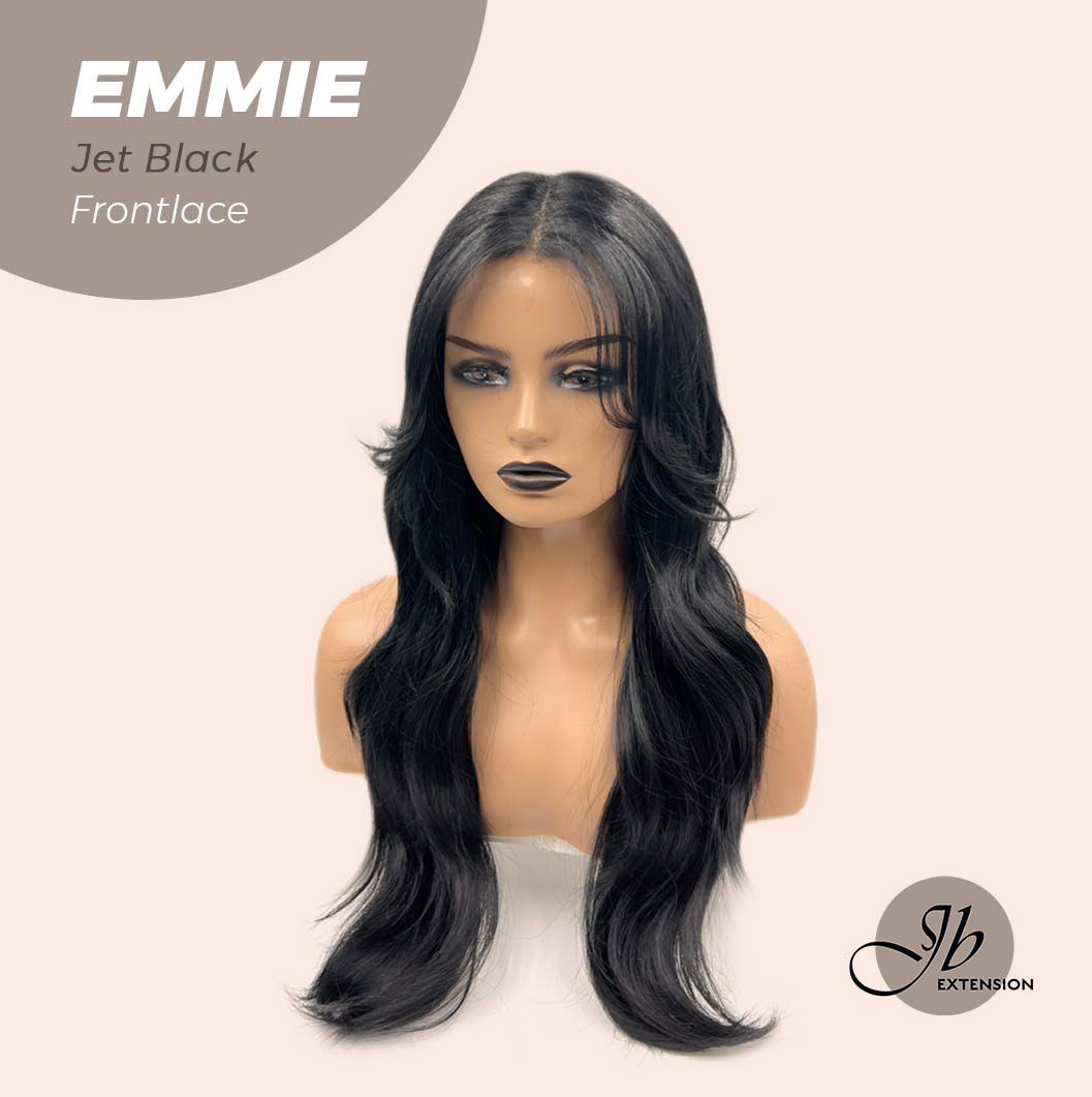 JBEXTENSION 26 Inches Curly Women Jet Black Wig Pre-Cut Frontlace Glueless Wig EMMIE JET BLACK
