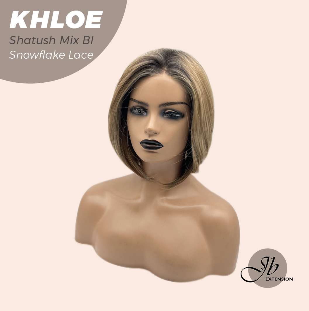 JBEXTENSION 12 Inches Bob Cut Shatush Mix Blonde Pre-Cut Snowflake Lace Frontlace Glueless Wig KHLOE SHATUSH MIX BLONDE【PERMATEASE】【BENDY EAR TABS】