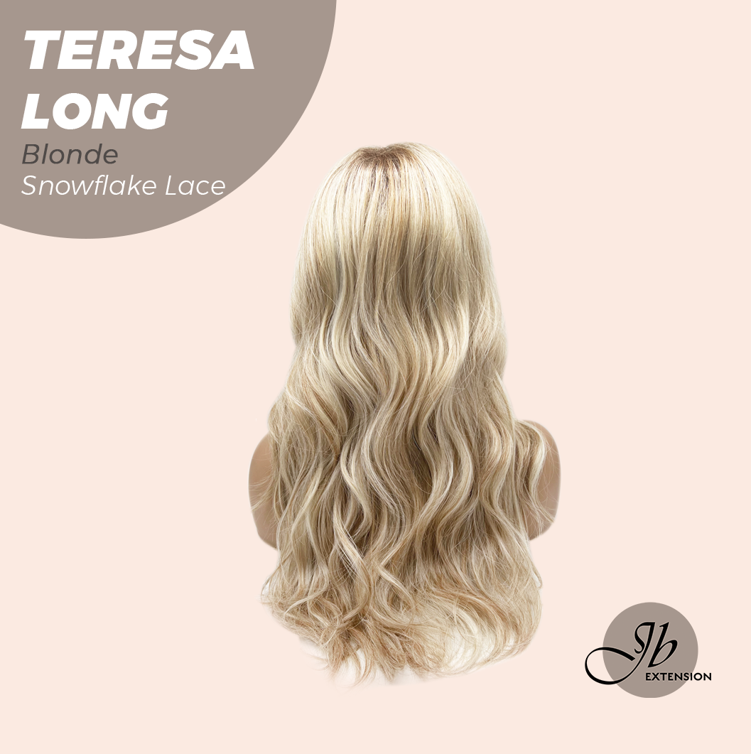 JBEXTENSION 22 Inches Long Blonde Pre-Cut Snowflake Lace Frontlace Glueless Wig TERESA LONG BLONDE【PERMATEASE】【BENDY EAR TABS】- S/M