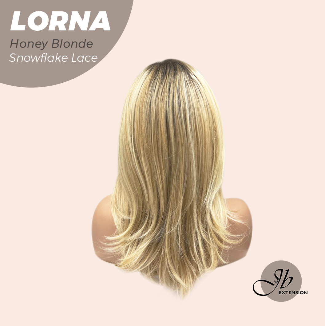 JBEXTENSION 18 Inches Honey Blonde Curly Pre-Cut Snowflake Lace Frontlace Glueless Wig LORNA SNOWFLAKE HONEY BLONDE【PERMATEASE】【BENDY EAR TABS】