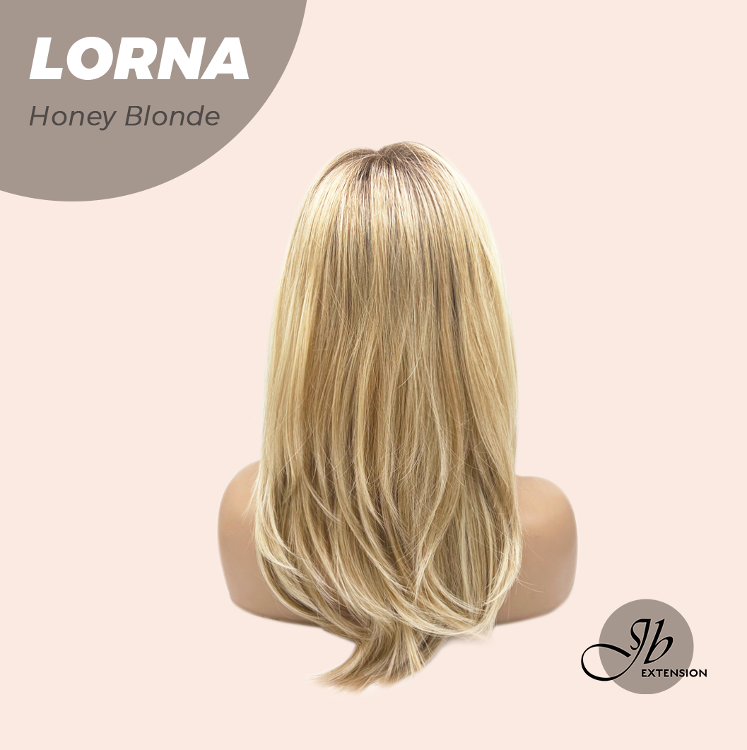 JBEXTENSION 18 Inches Honey Blonde Curly Women Fashion Full Machine Wig With Bangs LORNA HONEY BLONDE【PLUS PERMATEASE】【BENDY EAR TABS】