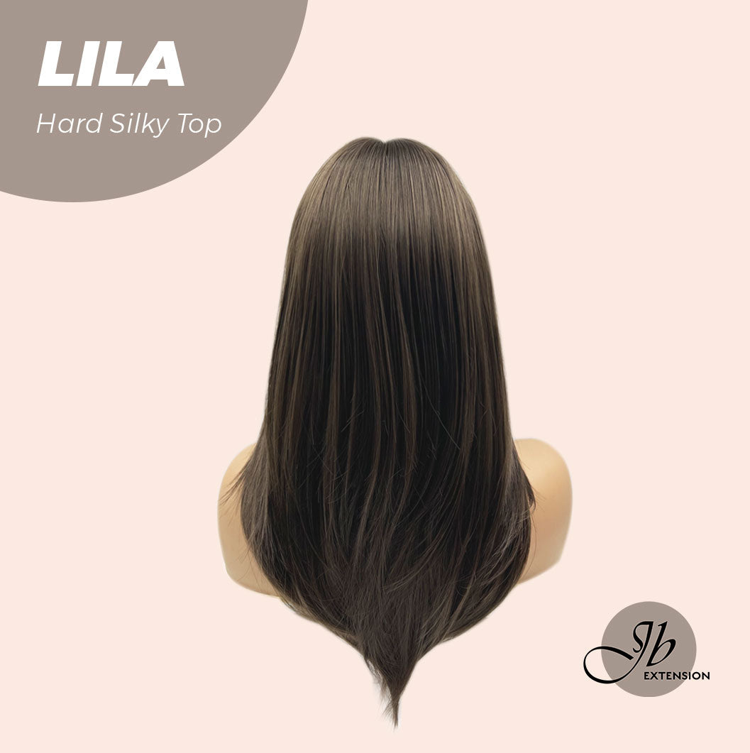 JBEXTENSION 20 Inches Scalpiana Cold Brown Wolf Cut 3.5X4 Hard Silky Top Natural Scalp Effect Wig With Bangs LILA