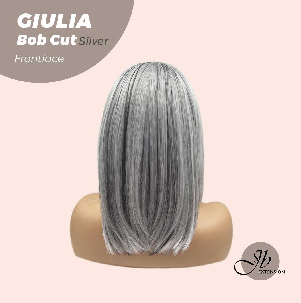 JBEXTENSION 14 Inches Bob Cut Mix Silver Frontlace Glueless Wig GIULIA BOB SILVER (FREE PARTING)