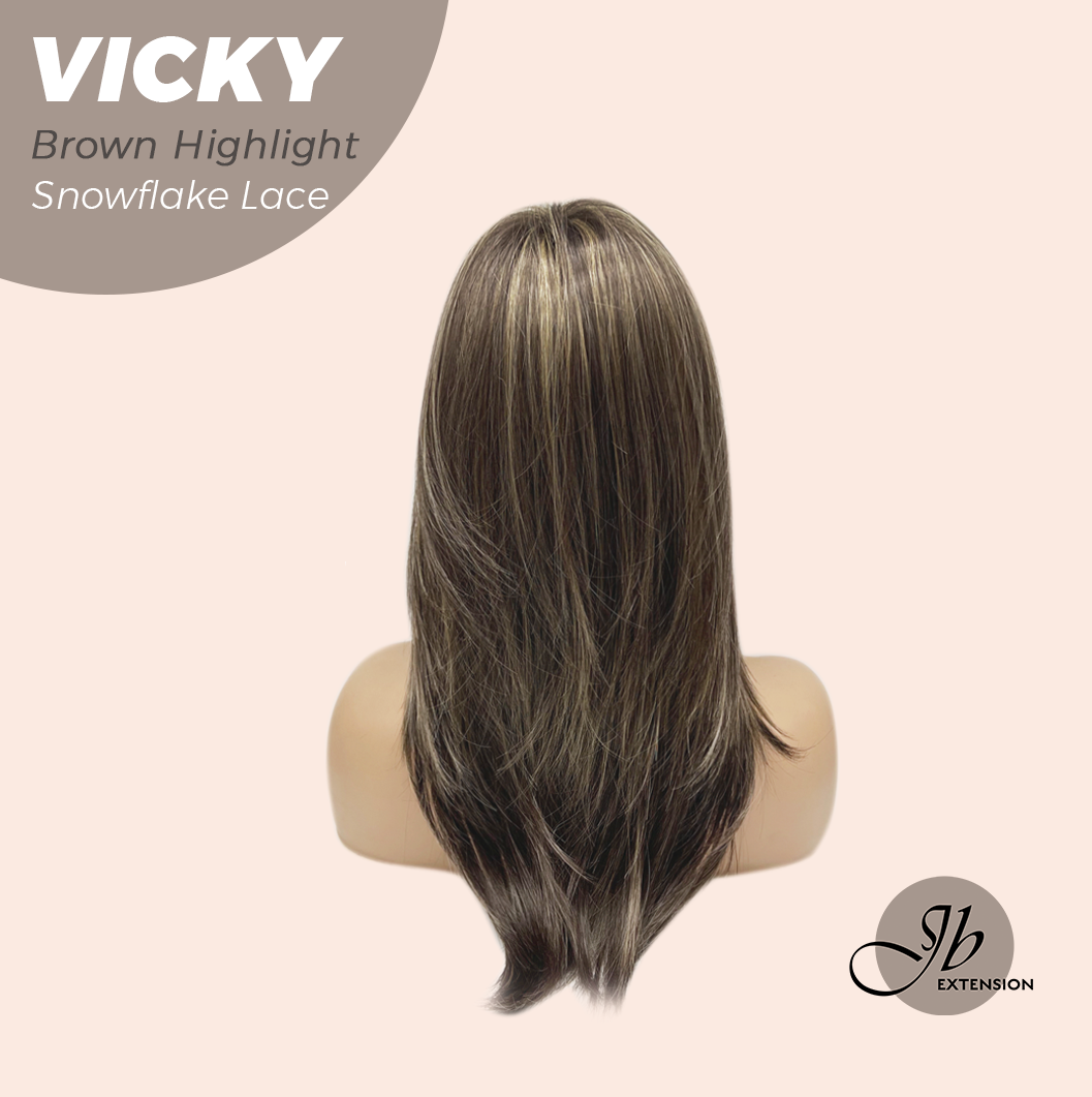 JBEXTENSION 20 Inches Dark Brown with Highlight Pre-Cut Snowflake Lace Frontlace Glueless Wig VICKY BROWN HIGHLIGHT【PERMATEASE】【BENDY EAR TABS】- S/M