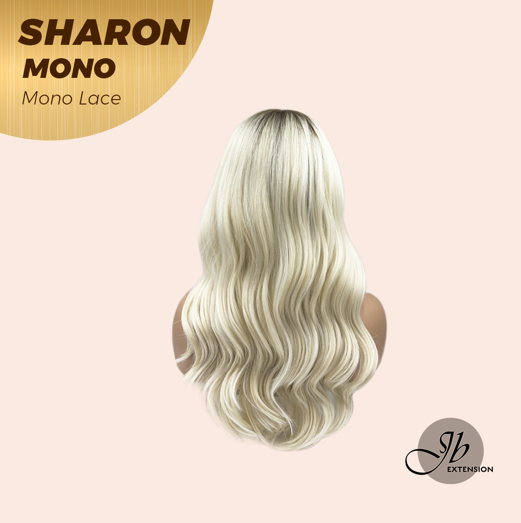 JBEXTENSION SHARON MONO Monofilament Handmade Wig 6X5 Full Monofilament Hand Tied Top Wig 20 Inches Platinum Blonde With Dark Root Wave Mono Lace Wig With Anti-slip Silicone Strips Glueless Wig SHARON MONO【BENDY EAR TABS】