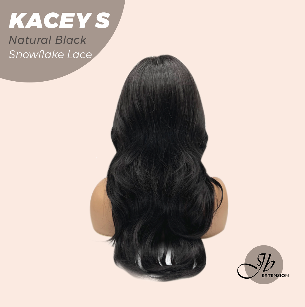 JBEXTENSION 20 Inches Natural Black Pre-Cut Snowflake Lace Frontlace Glueless Wig KACEY S NATURAL BLACK【PERMATEASE】【BENDY EAR TABS】- M/L