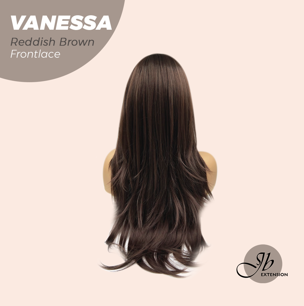 JBEXTENSION 26 Inches Curly Reddish Brown Pre-Cut Frontlace Wig VANESSA REDDISH BROWN