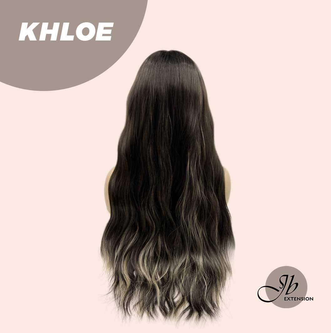 JBEXTENSION 26 Inches Body Wave Natural Black With Blonde Highlight Hair With Full Bangs Wig KHLOE