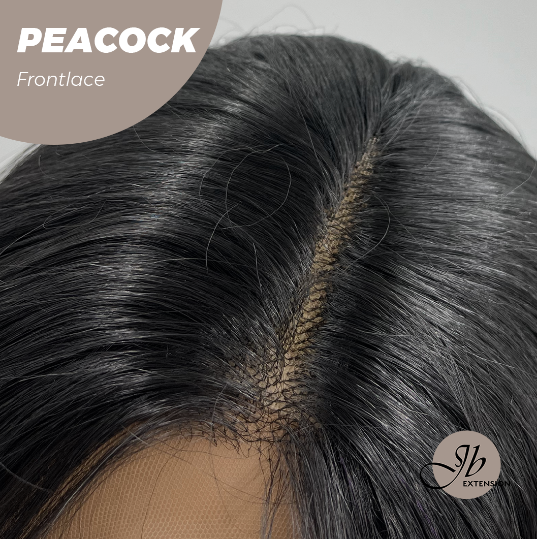 JBEXTENSION 26 Inches Curly Black With Multiple Color Pre-Cut Frontlace Wig PEACOCK