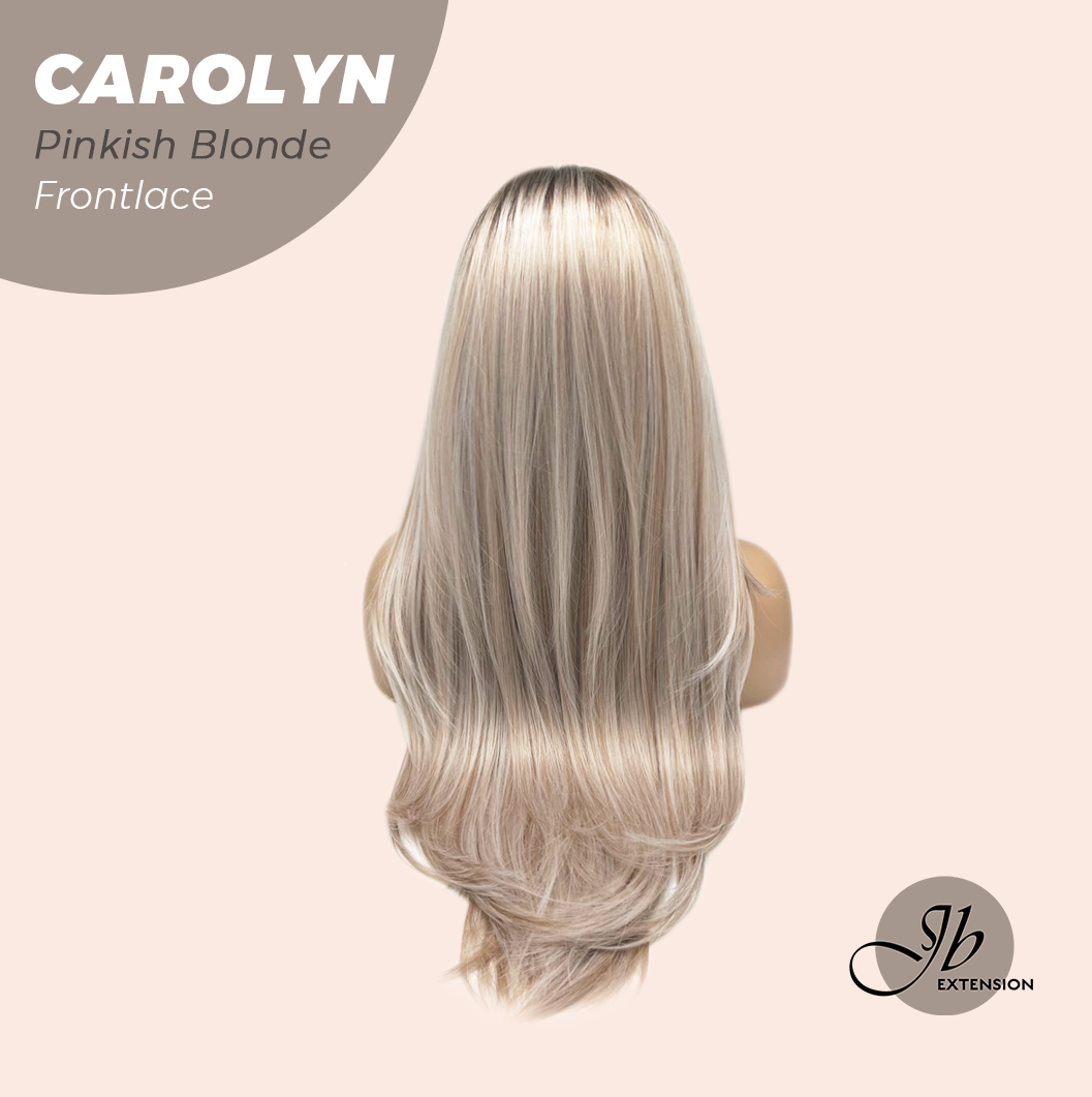 JBEXTENSION 26 Inches Straight Pinkish Blonde Highlight Pre-Cut Frontlace Glueless Wig CAROLYN