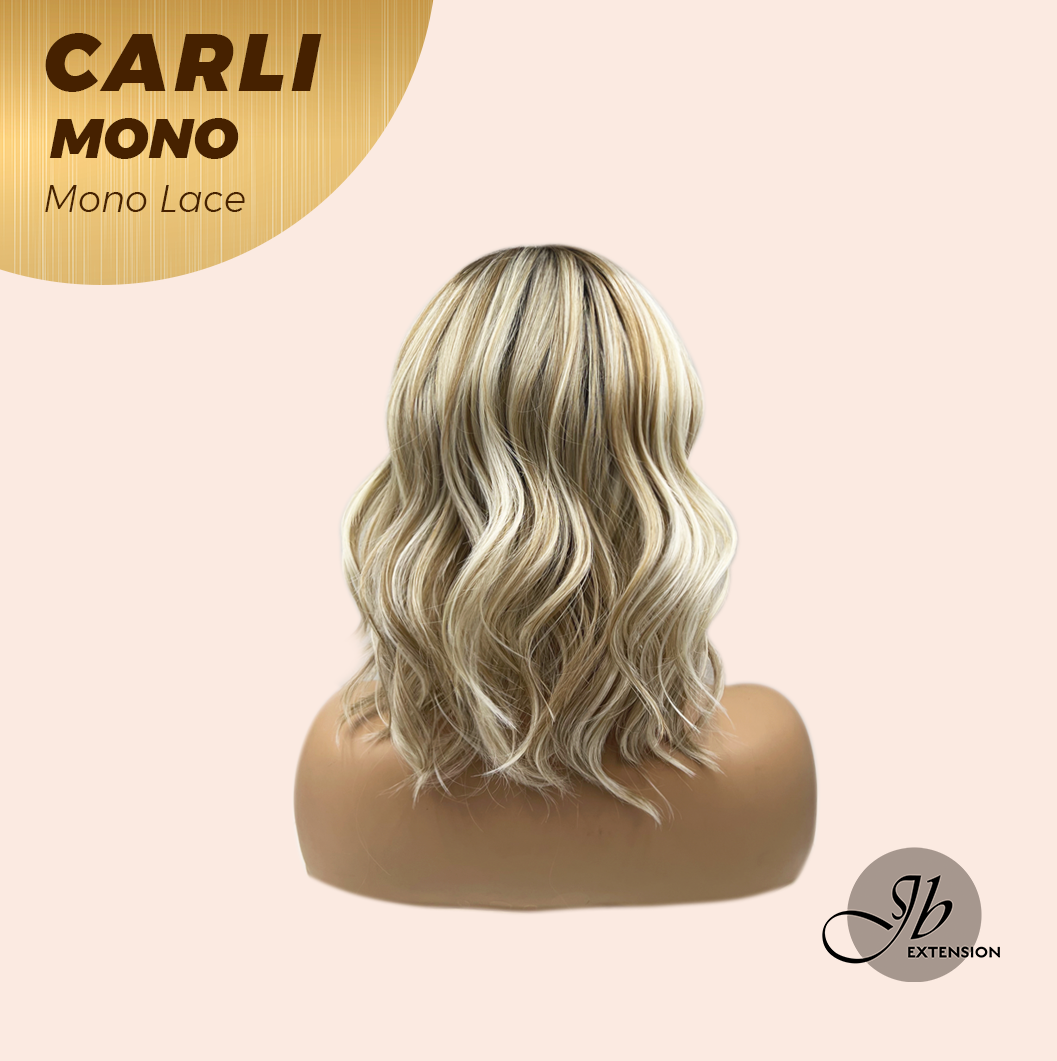 JBEXTENSION CARLI MONO Monofilament Handmade Wig 6X5 Full Monofilament Hand Tied Top Wig 14 Inches Mix Blonde Wave Mono Lace Wig With Anti-slip Silicone Strips Glueless Wig CARLI MONO【BENDY EAR TABS】