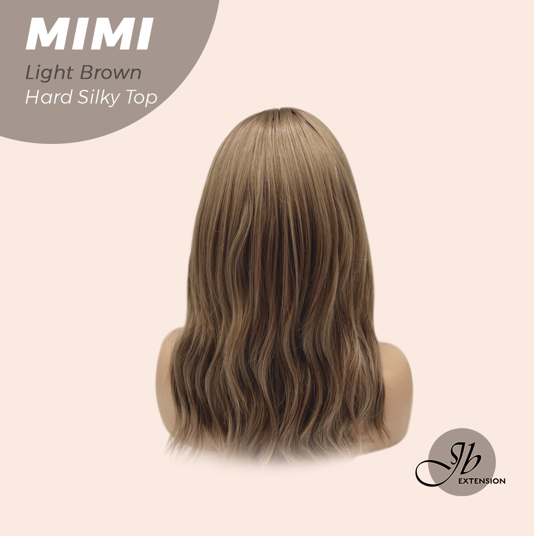 JBEXTENSION 16 Inches Scalpiana 3.5X4 Hard Silky Top Natural Scalp Effect Light Brown Body Wave Wig With Bangs Wig MIMI SILK TOP LIGHT BROWN
