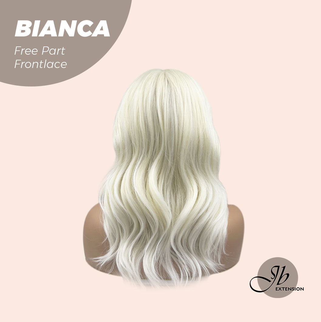 JBEXTENSION 16 Inches Platinum Blonde Wave Free Part Pre-Cut Frontlace Glueless Wig BIANCA