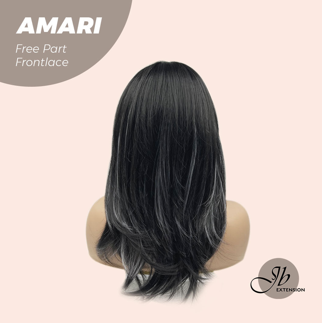 Get this look with our 18 Inches Black With White Highlight Pre-Cut Free Part Frontlae Glueless Wig AMARI